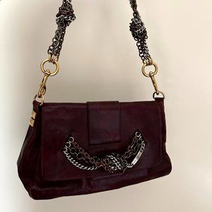 Marc Jacobs Chain Leather Handbag Purse Studs in Deep Red Burgundy